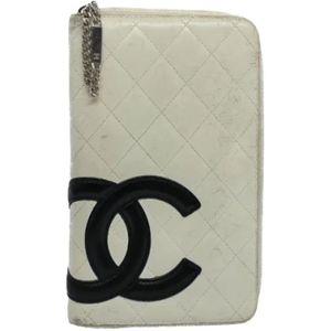 Chanel Vintage, Tweedehands leren portemonnees Wit, Dames, Maat:ONE Size