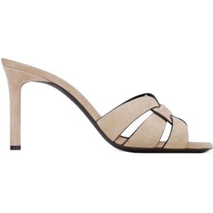 Saint Laurent, Schoenen, Dames, Beige, 41 EU, Leren Muiltjes