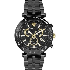 Versace, Bold Chrono Roestvrijstalen Horloge Zwart, Heren, Maat:ONE Size