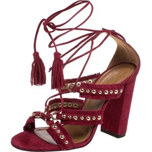 Aquazzura Pre-owned, Pre-owned, Dames, Rood, 38 EU, Suède, Pre-owned Suede sandals