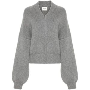 Khaite, Truien, Dames, Grijs, M, Kasjmier, Geribbelde Cashmere Cardigan