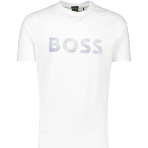 Hugo Boss, Tops, Heren, Wit, 4Xl, Katoen, Wit Groen T-shirt Ronde Hals Katoen