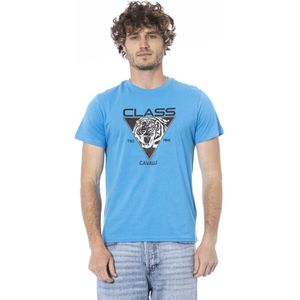 Cavalli Class, Tops, Heren, Blauw, L, Logo Print Korte Mouw T-shirt