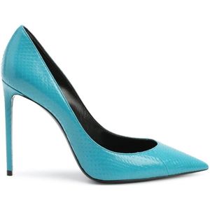 Saint Laurent, Schoenen, Dames, Groen, 38 EU, Leer, Slangenleer Puntige Neus Pumps