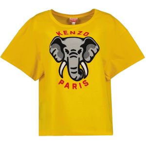 Kenzo, Tops, Dames, Geel, L, Katoen, Olifant Print T-shirt