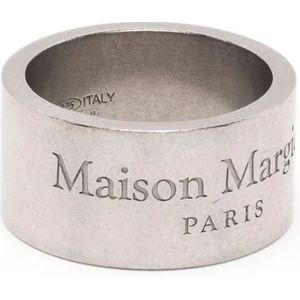 Maison Margiela, Gegraveerd Logo Zilveren Messing Ring Beige, Heren, Maat:M