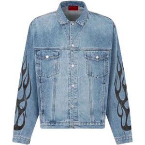 Vision OF Super, Jassen, Heren, Blauw, XS, Denim, Zwarte Vlam Print Denim Jack