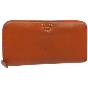 Prada Vintage, Pre-owned, Dames, Oranje, ONE Size, Pre-owned Canvas wallets