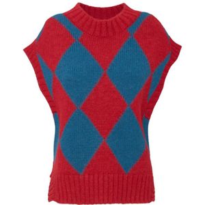 La DoubleJ, Argyle Wol Gilet Rood, Dames, Maat:S