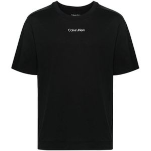 Calvin Klein, Tops, Heren, Zwart, M, Katoen, Sportieve Zwarte T-shirt met Logo Print