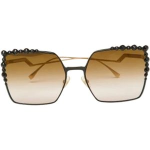 Fendi Vintage, Pre-owned, Dames, Bruin, ONE Size, Tweed, Pre-owned Acetate sunglasses