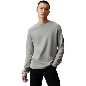 Calvin Klein, Sweatshirts & Hoodies, Heren, Grijs, L, Katoen, Grijze Trui Katoen Reliëf Lange Mouw