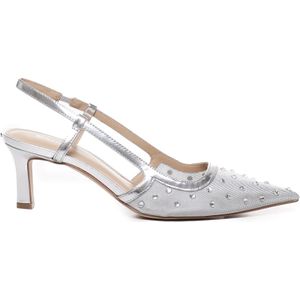 Michael Kors, Schoenen, Dames, Grijs, 37 EU, Nylon, Zilveren Hoge Hak Slingback met Luminous Stenen