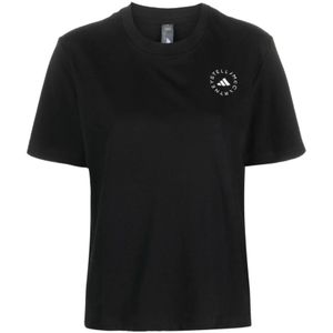 Adidas by Stella McCartney, Tops, Dames, Zwart, S, Zwarte True Casuals T-shirt met Logo Print