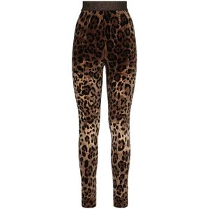 Dolce & Gabbana, Leopard-Print Jacquard Leggings Bruin, Dames, Maat:S