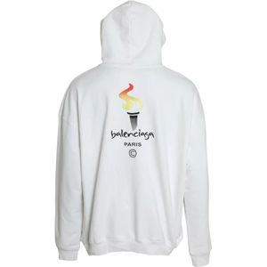 Balenciaga, Sweatshirts & Hoodies, Heren, Wit, XL, Katoen, Witte Torch Hoodie Sweater