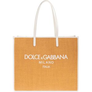 Dolce & Gabbana, Tassen, Dames, Beige, ONE Size, Leer, Shopper tas met logo