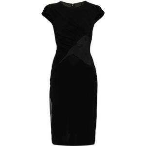 Givenchy, Zwarte gedrapeerde crêpe jurk met semi-transparante mesh details Zwart, Dames, Maat:XS