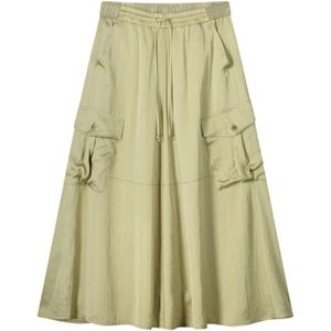 Summum Woman, Glanzende Satijnen Cargo Rok Groen, Dames, Maat:XL