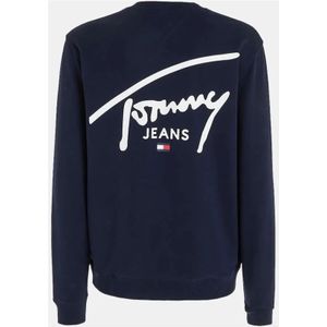 Tommy Jeans, Sweatshirts & Hoodies, Heren, Blauw, L, Katoen, Grafische Sweatshirt Regular Fit Crew Neck