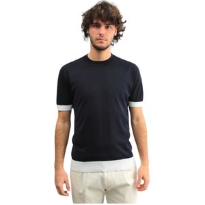 Paolo Pecora, Tops, Heren, Blauw, S, Katoen, Blauw Crew Neck Zijde Katoen T-shirt