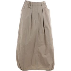 Brunello Cucinelli, Beige Gabardine Ballonrok met Elastische Tailleband en Meerdere Zakken Bruin, Dames, Maat:S