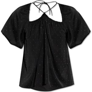 Munthe, Blouses & Shirts, Dames, Zwart, S, Satijn, ‘Lexington’ top met strass-steentjes