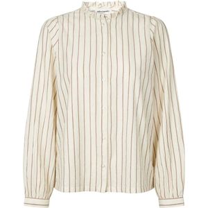 Lollys Laundry, Gestreepte Klieke Blouse met Ruches Beige, Dames, Maat:M