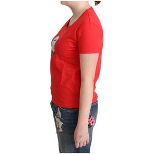 Moschino, Tops, Dames, Rood, S, Katoen, Rode Logo Print T-shirt - Korte Mouwen