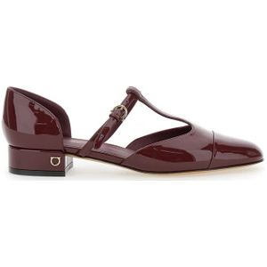 Salvatore Ferragamo, Schoenen, Dames, Rood, 39 1/2 EU, Bordeaux Hak Lainette Schoenen