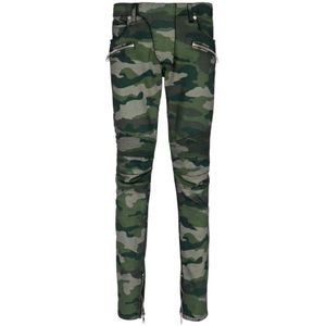 Balmain, Jeans, Heren, Groen, W32, Denim, Slim-fit jeans in camouflage denim met geribbelde details