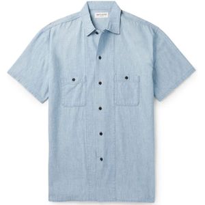 Saint Laurent, Overhemden, Heren, Blauw, S, Denim, Denim Overhemd met Korte Mouwen