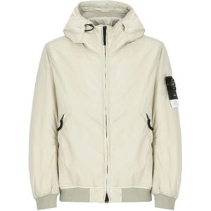 Stone Island, Jassen, Heren, Beige, XL, Groene Donsjas met Capuchon