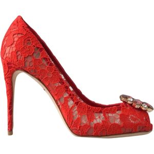Dolce & Gabbana, Schoenen, Dames, Rood, 37 EU, Rode Kant Kristal Hakken Pumps