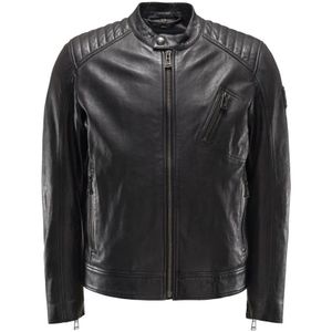 Belstaff, Jassen, Heren, Zwart, L, Leer, Zwarte V Racer Jas