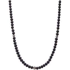 Nialaya, Accessoires, Heren, Grijs, L, Beaded Necklace with Matte Onyx and Silver