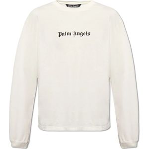 Palm Angels, T-shirt met logo Beige, Heren, Maat:2XL