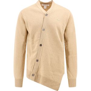 Comme des Garçons, Truien, Heren, Beige, M, Wol, Beige Gebreide V-hals Wol Trui