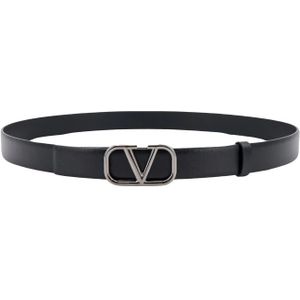 Valentino Garavani, Leren Riem met Metalen Gesp Zwart, Heren, Maat:95 CM