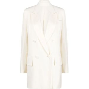 Max Mara, Jassen, Dames, Wit, XS, Wol, Dubbelbreasted wollen blazer wit