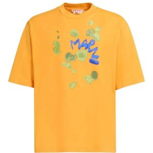 Marni, Biologisch Katoenen Bloemen T-shirt Geel, Heren, Maat:S