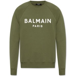 Balmain, Sweatshirts & Hoodies, Heren, Groen, M, Katoen, Sweatshirt met logo