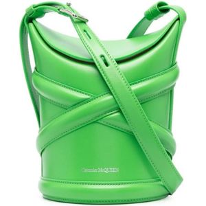 Alexander McQueen, Tassen, Dames, Groen, ONE Size, Leer, Groene Curve Bucket Tas met Kruisband