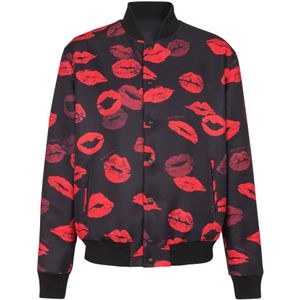 Balmain, Jassen, Heren, Veelkleurig, S, Nylon, Omkeerbare bomberjack in effen en Kiss-print nylon