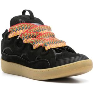 Lanvin, Schoenen, Heren, Zwart, 41 EU, Zwarte Vetersneaker met Rubberen Zool