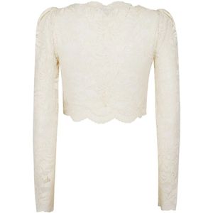 Paco Rabanne, Tops, Dames, Beige, S, Bloemen Kant Lange Mouw Top