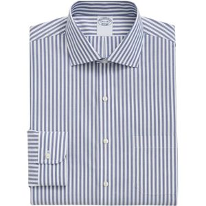 Brooks Brothers, Blauw Gestreept Regular Fit Non-Iron Stretch Katoenen Overhemd met Engelse Spreidkraag Blauw, Heren, Maat:L