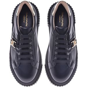 Baldinini, Schoenen, Dames, Veelkleurig, 37 EU, Trainers in black leather and gold laminated leather