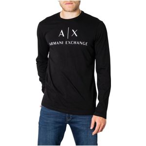 Armani Exchange, Tops, Heren, Zwart, 2Xl, Katoen, Lange Mouw Katoenen T-Shirt