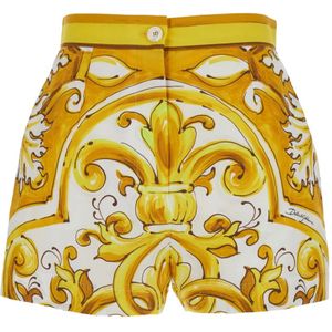 Dolce & Gabbana, Korte broeken, Dames, Geel, S, Katoen, Gele Maiolica Shorts
